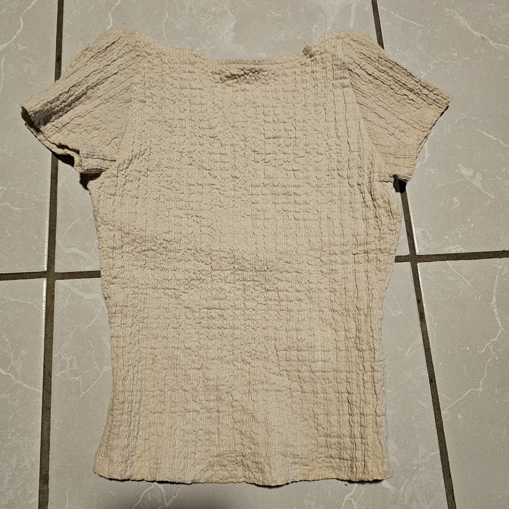 Silence + Noise Beige Textured Short Sleeve Top